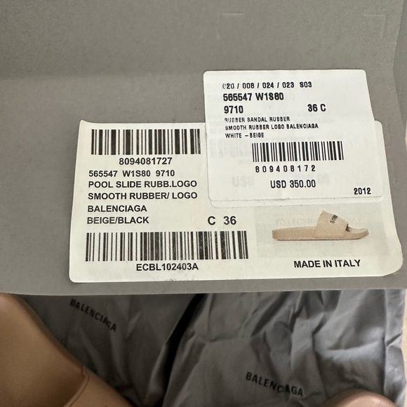 Balenciaga pool slide rubber logo smooth rubber logo beige/black size 36 - Picture 3 of 5